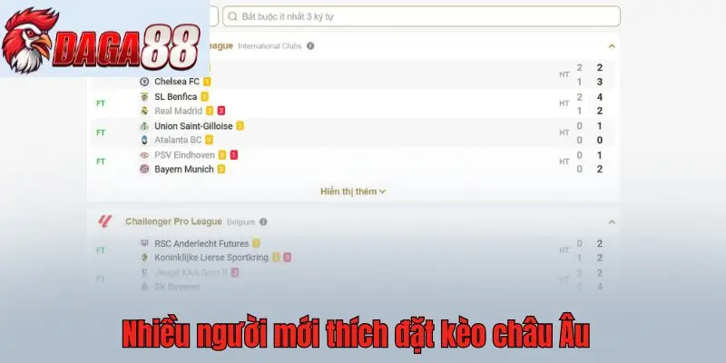 Nhiều người mới thích đặt kèo châu Âu