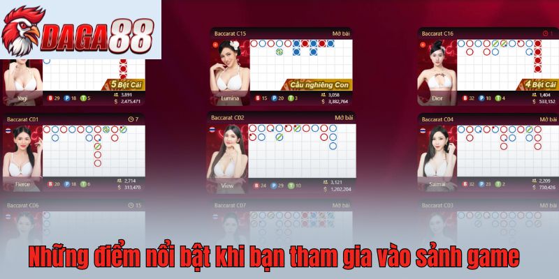 Những điểm nổi bật khi bạn tham gia vào sảnh game